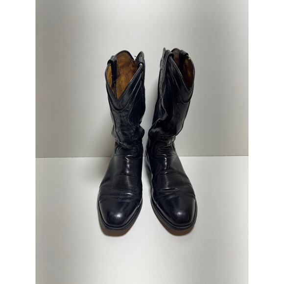 Cowboy Boots Black Leather Western Men’s Sz 10 D Ranch Farm Rodeo Vintage - Picture 1 of 10